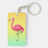 Roze Flamingo in Cartoonstijl Sleutelhanger (achterkant)
