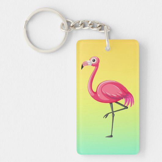 Roze Flamingo in Cartoonstijl Sleutelhanger (Voorkant)