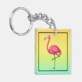 Roze Flamingo in Cartoonstijl Sleutelhanger (Voorkant Links)