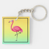 Roze Flamingo in Cartoonstijl Sleutelhanger (Achterkant)