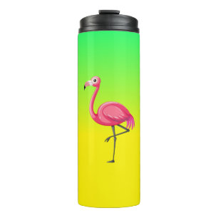 Roze Flamingo in Cartoonstijl Thermosbeker