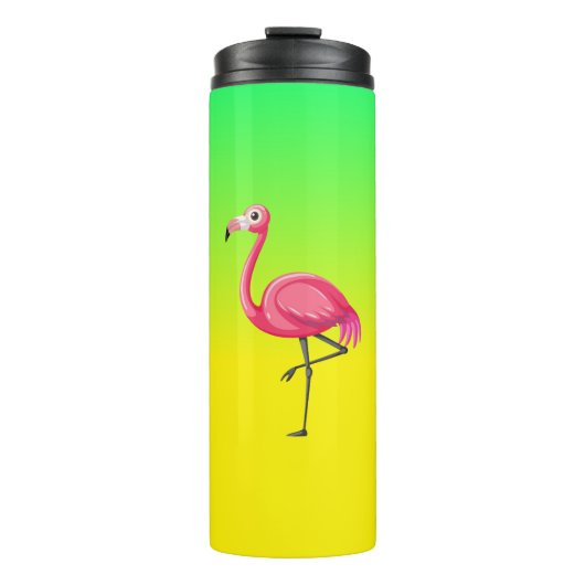 Roze Flamingo in Cartoonstijl Thermosbeker (Voorkant)