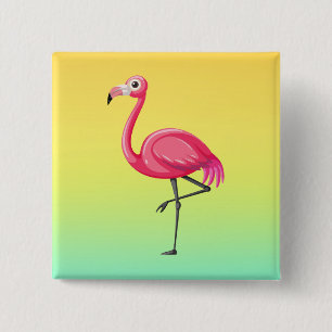 Roze Flamingo in Cartoonstijl Vierkante Button 5,1 Cm