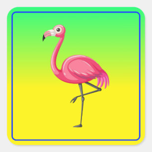 Roze Flamingo in Cartoonstijl Vierkante Sticker