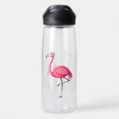 Roze Flamingo in Cartoonstijl Waterfles (Achterkant)