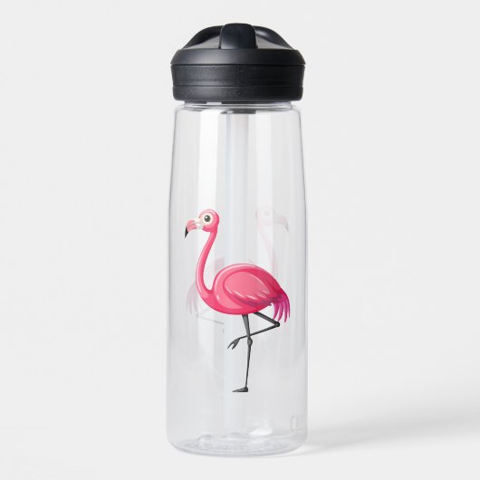 Roze Flamingo in Cartoonstijl Waterfles (Voorkant)