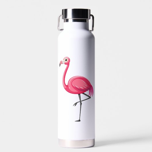Roze Flamingo in Cartoonstijl Waterfles (Voorkant)