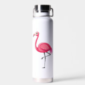 Roze Flamingo in Cartoonstijl Waterfles (Achterkant)