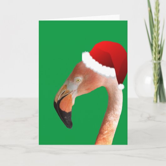 Roze Flamingo in de rode cartoon Santa hat Feestdagen Kaart (Voorkant)