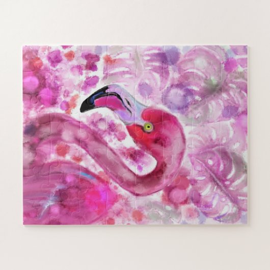 Roze Flamingo in de Roze wereld - Prachtige roze g Legpuzzel (Horizontaal)