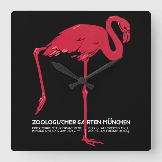 roze flamingo in Duitsland dierentuin München Vierkante Klok (Voorkant)