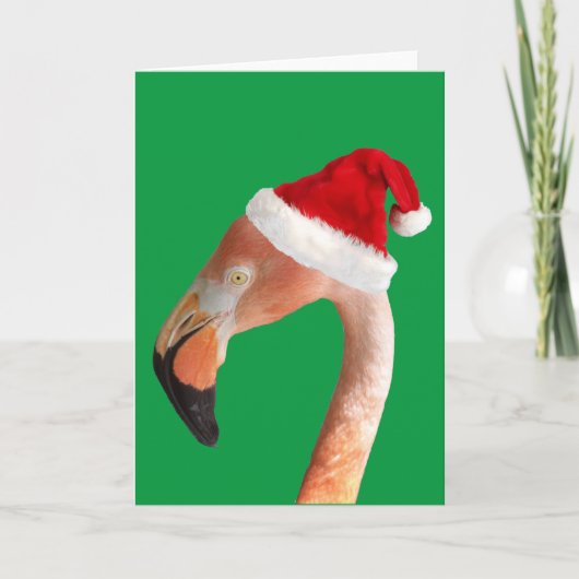 Roze flamingo in een rode kerstmanhoed Kerstkaart Feestdagen Kaart (Voorkant)
