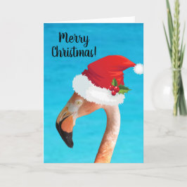 Roze flamingo in een rode kerstmuts kerst Kaart