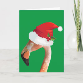 Roze flamingo in een rode kerstmuts Kerstkaart Feestdagen Kaart