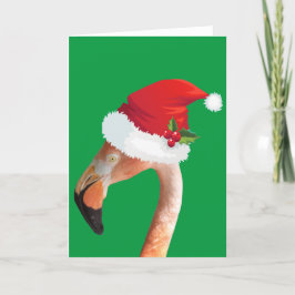 Roze flamingo in een rode kerstmuts Kerstkaart Feestdagen Kaart