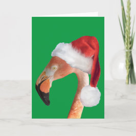 Roze flamingo in een rode kerstmuts Kerstkaart Feestdagen Kaart