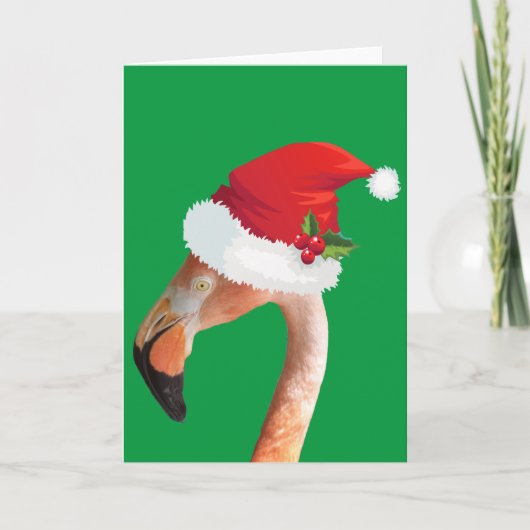 Roze flamingo in een rode Santa hat Holiday Kaart (Voorkant)