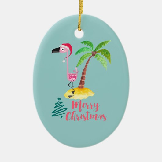 Roze flamingo in een Santa Hat Cute Keramisch Ornament (Voorkant)
