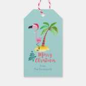 Roze flamingo in een Santa Hat met een palmboom Cadeaulabel (Achterkant)
