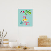 Roze flamingo in een Santa Hat met een palmboom Poster (Keuken)