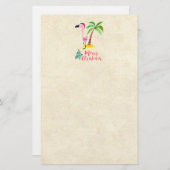 Roze flamingo in een Santa Hat met een palmboomwor Briefpapier (Voorkant / Achterkant)