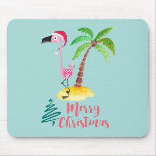 Roze flamingo in een Santa Hat met een palmboomwor Muismat