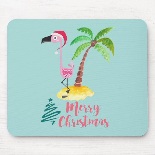 Roze flamingo in een Santa Hat met een palmboomwor Muismat (Voorkant)