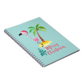 Roze flamingo in een Santa Hat met een palmboomwor Notitieboek (Rechterzijde)