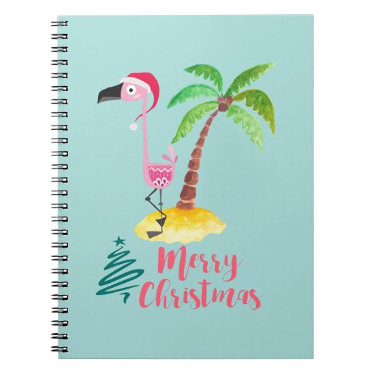 Roze flamingo in een Santa Hat met een palmboomwor Notitieboek (Voorkant)