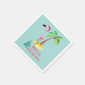 Roze flamingo in een Santa Hat met een palmboomwor Servet (Hoek)