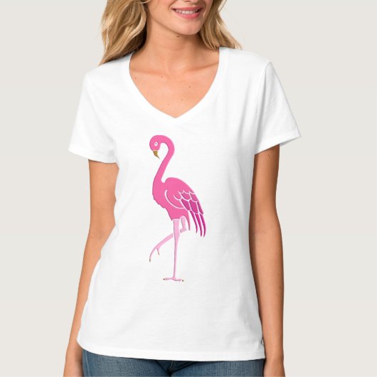  roze flamingo in Fuchsia T-shirt (Voorkant)