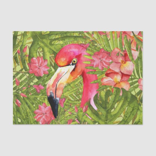 Roze Flamingo in het Oerwoud Palm en Monstera Tissuepapier (Voorkant)