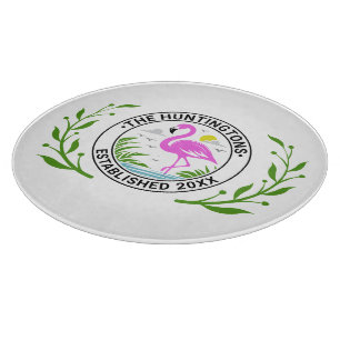 Roze Flamingo in het water Familienaam Datum Estd  Snijplank