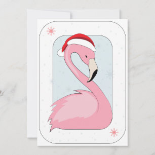 Roze Flamingo in Kerstmanhoed Feestdagenkaart