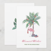 Roze Flamingo In Kerstmannenhoed Warmste Wensen (Voorkant / Achterkant)