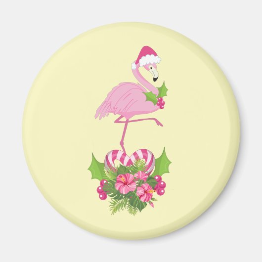 Roze Flamingo in Kerstmannenhoed Wispelturige Kers Magneet (Voorkant)