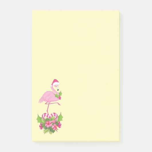 Roze Flamingo in Kerstmannetje Whimsical Kerstmis Post-it® Notes (Voorkant)