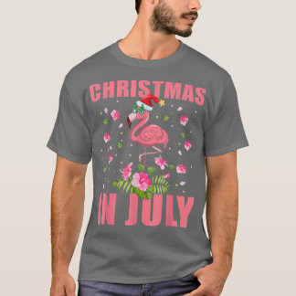 Roze flamingo in kerstmis in juli cadeau t-shirt