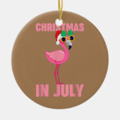 Roze flamingo in kerstmis in juli keramisch ornament (Voorkant)