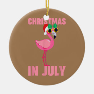 Roze flamingo in kerstmis in juli keramisch ornament