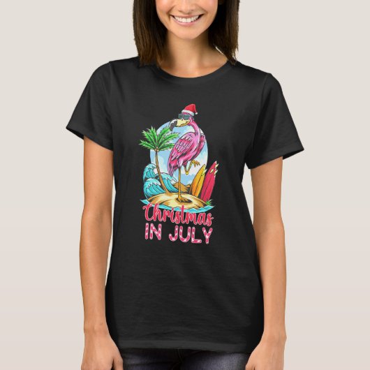 Roze flamingo in kerstmis in juli t-shirt (Voorkant)