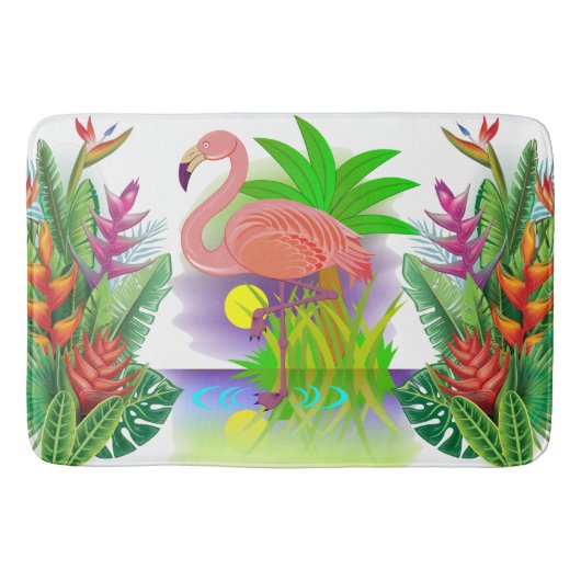 Roze Flamingo In Paradijs Badmat (Voorkant)