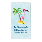Roze flamingo in Red Santa Hat Kerstmis Etiket (Voorkant)