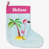 Roze flamingo in Red Santa Hat Kerstmis Grote Kerstsok (Voorkant)