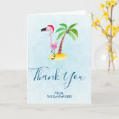 Roze flamingo in Red Santa Hat Kerstmis Kaart (Gele Bloem)