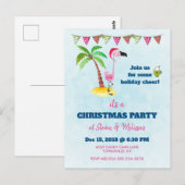 Roze flamingo in Red Santa Hat Kerstparty Briefkaart (Voorkant / Achterkant)