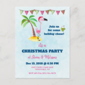 Roze flamingo in Red Santa Hat Kerstparty Briefkaart (Voorkant)