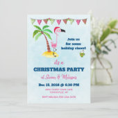 Roze flamingo in Red Santa Hat Kerstparty Kaart (Staand voorkant)