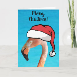 Roze Flamingo in rode cartoon Santa-hoed Kerstmis Feestdagen Kaart