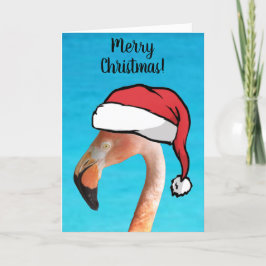 Roze Flamingo in rode cartoon Santa-hoed Kerstmis Feestdagen Kaart